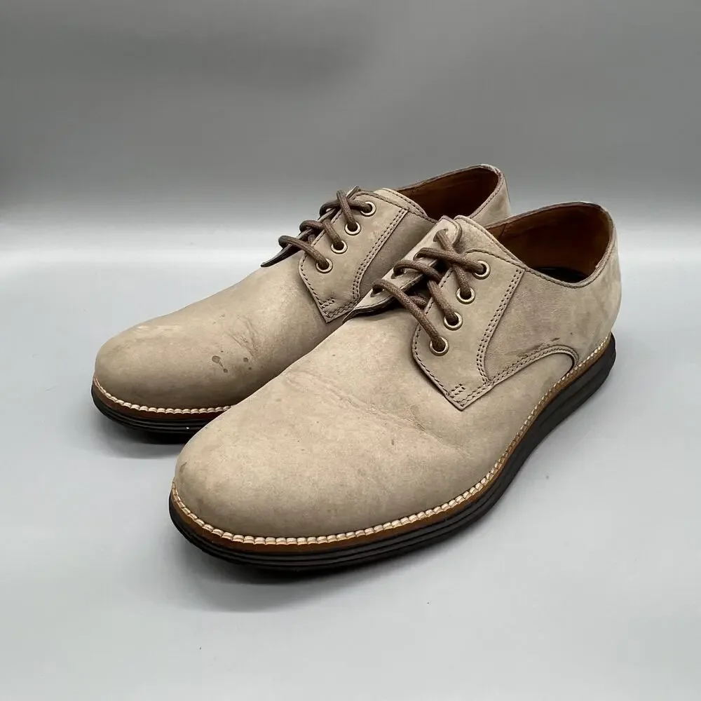 Cole Haan Shoes Mens 7.5 Beige Suede Grand OS Derby Oxford Lace Up Dress Comfort